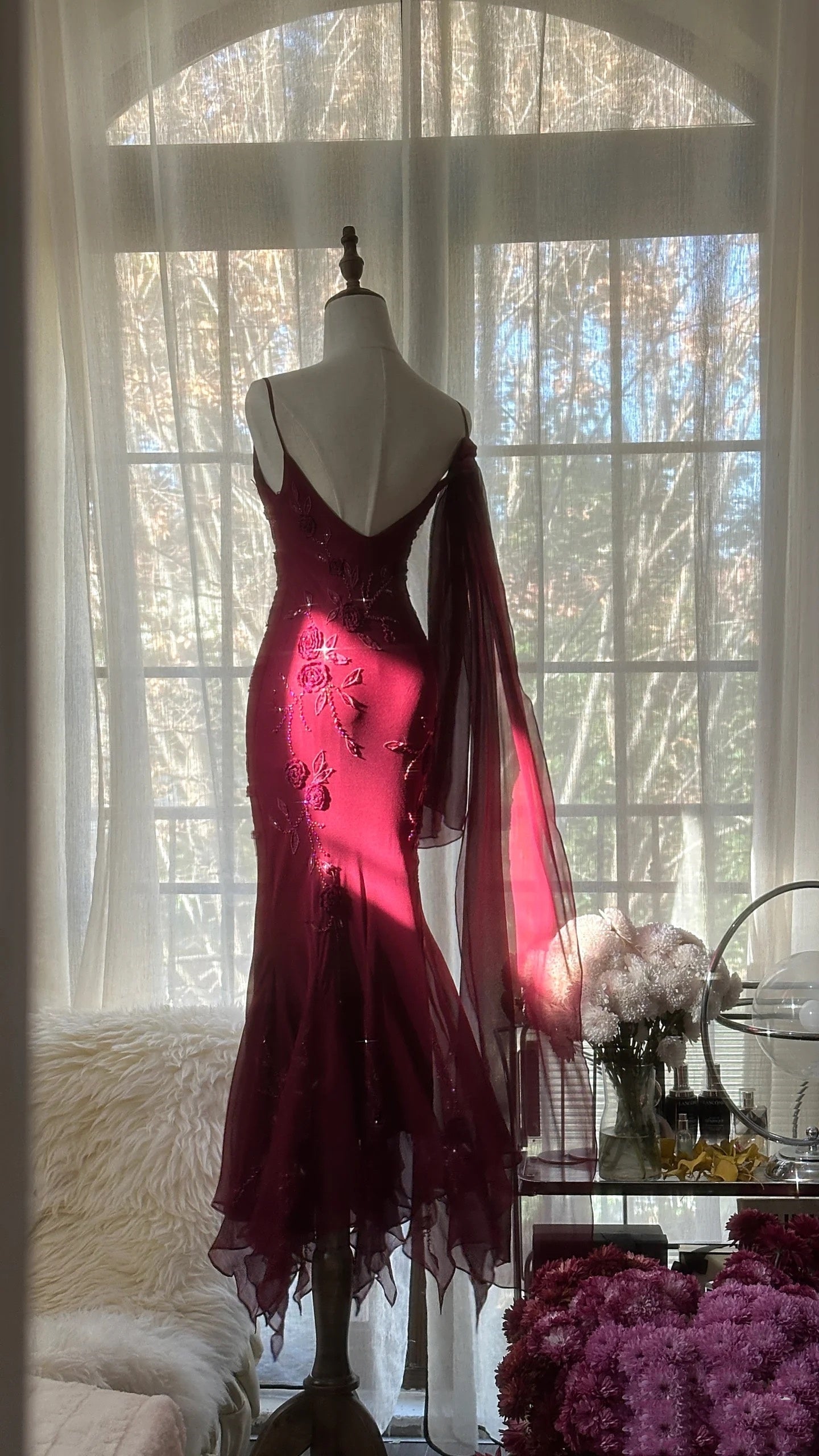 Elegant Mermaid Spaghetti Straps Burgundy Chiffon Prom Dresses Inspiration Trending Evening Gowns Formal Party Prom Dress