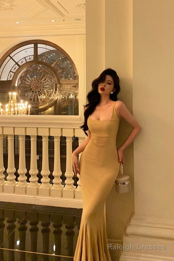 Elegant Mermaid Spaghetti Straps Yellow Long Prom Dresses Birthday Outfits Evening Gown Secondary image