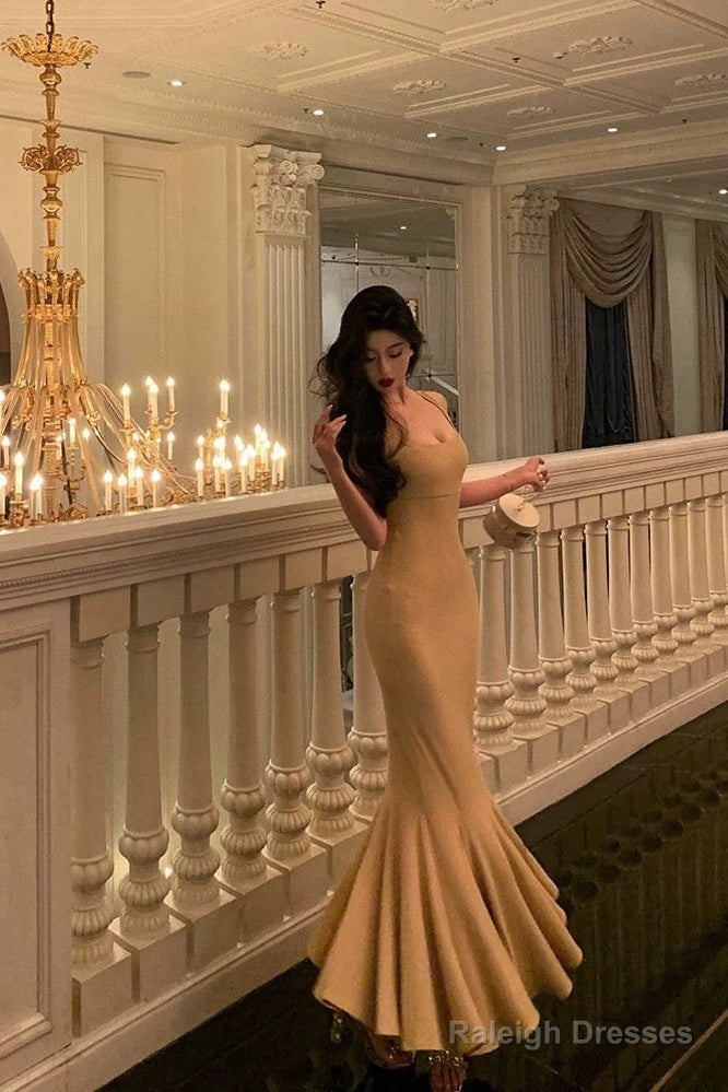 Elegant Mermaid Spaghetti Straps Yellow Prom Dress Long Birthday Outfits Prom Gowns