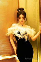 Elegant Mermaid Strapless Black Velvet Prom Dress Long Prom Dresses
