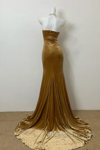 Elegant Mermaid Sweetheart Neck Velvet Long Prom Dress Strapless Formal Evening Gown
