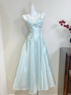 Elegant Mint Green A-Line Strappy Satin Formal Prom Dress
