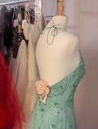 Elegant Mint Green Fitted Beaded Halter Neck Backless Long Formal Prom Dress