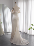 Elegant Mint Green Mermaid Strapless Rhinestone Hotfix Slit Satin Long Formal Prom Dress