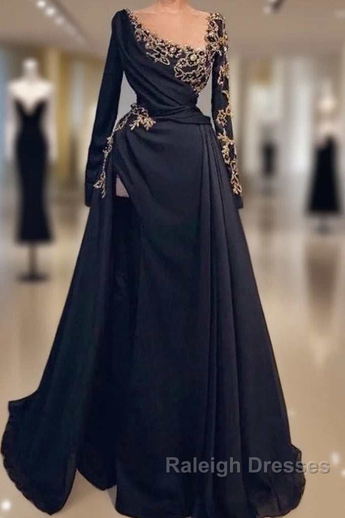 Elegant Muslim Prom Dress A-Line Long Sleeves Chiffon Lace Long Islamic Dubai Saudi Arabic Long Prom Gown Main image