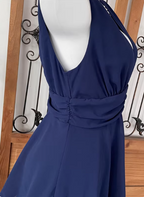 Elegant Navy Blue A-Line V-Neck Ruffled Layered Chiffon Formal Prom Dress