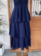 Elegant Navy Blue A-Line V-Neck Ruffled Layered Chiffon Formal Prom Dress