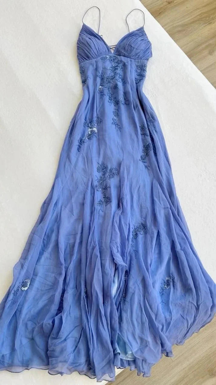 Classy Spaghetti Straps Chiffon Long Prom Dress