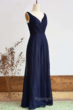 Elegant Navy Blue Chiffon Bridesmaid Dress With Slit