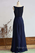 Elegant Navy Blue Chiffon Bridesmaid Dress With Slit