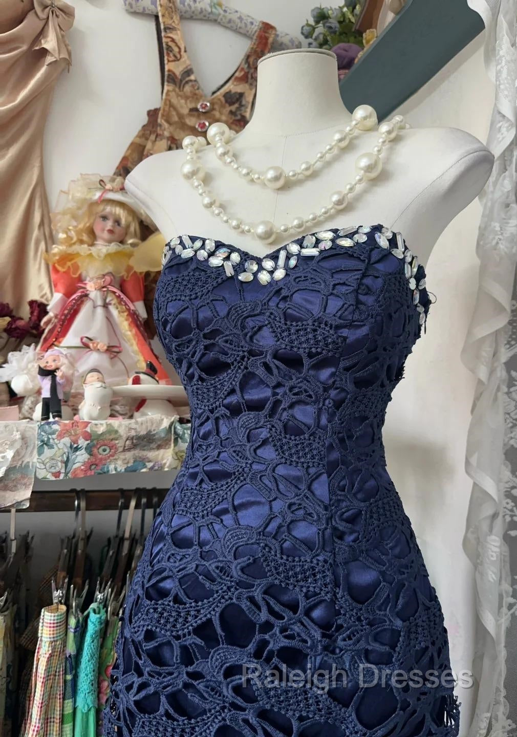 Elegant Navy Mermaid Strapless Prom Dress Backless Chiffon Birthday Evening Dress Secondary image