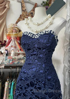 Elegant Navy Mermaid Strapless Prom Dress Backless Chiffon Birthday Evening Dress