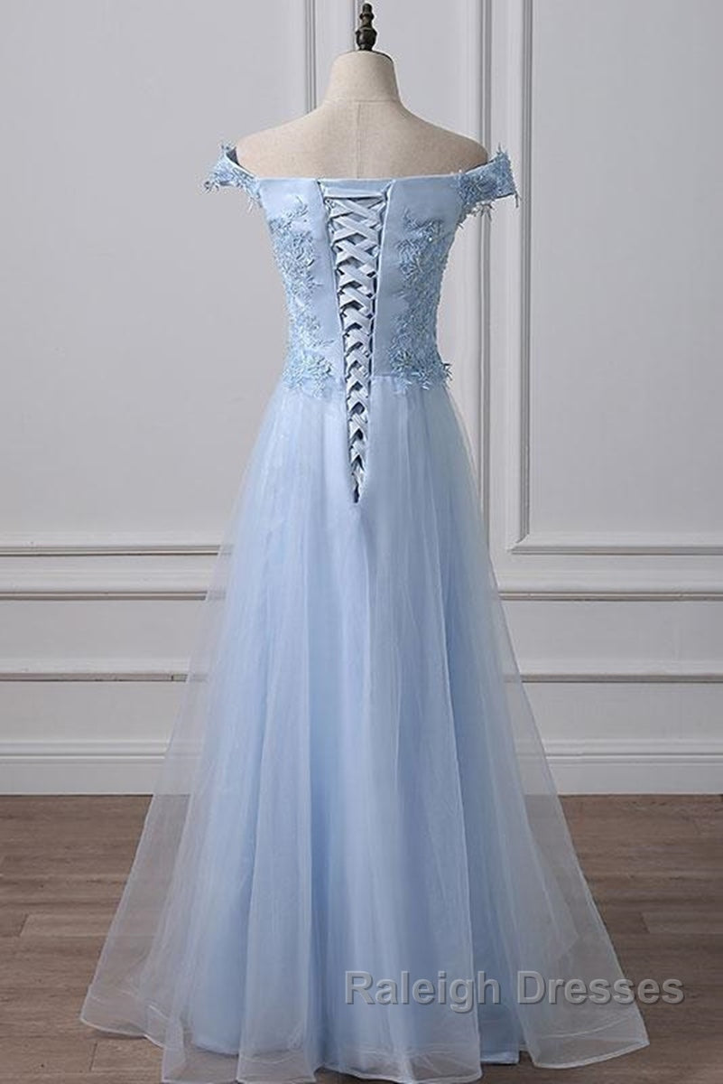 Elegant Off Shoulder Long Sky Blue Lace Prom Dress, Off Shoulder Sky Blue Formal Dress, Sky Blue Lace Evening Dress Secondary image