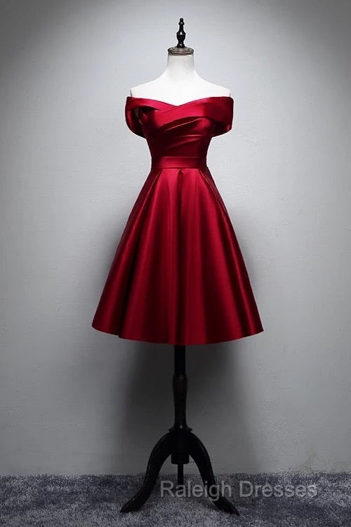 Elegant Off Shoulder Satin Knee Length Bridesmaid Dresses Secondary image