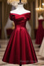 Elegant Off Shoulder Satin Knee Length Bridesmaid Dress