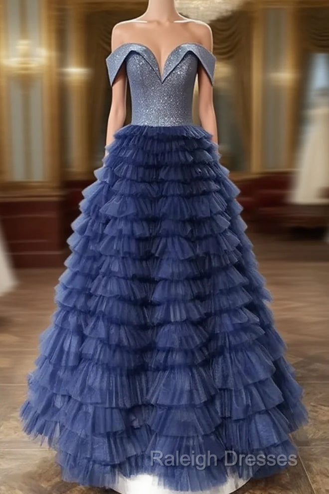 Elegant Off Shoulder Sequins Top Long Prom Dresses, Formal Evening Dresses, Off The Shoulder Ball Gown Main image