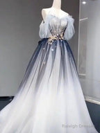 Elegant Off Shoulder Tulle Beaded Prom Dress,