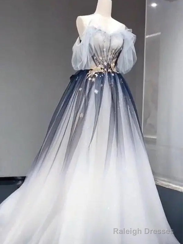 Elegant Off Shoulder Tulle Beaded Prom Dress,