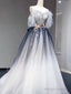 Elegant Off Shoulder Tulle Beaded Prom Dress,