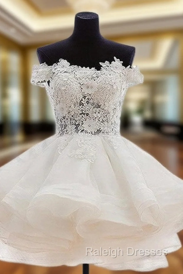 Elegant Off The Shoulder Applique A-Line Organza White Homecoming Dresses Online, Main image