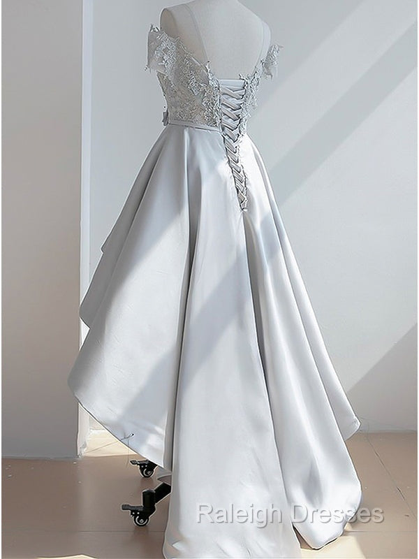 Elegant Off The Shoulder Applique Satin White Homecoming Dresses Online, Secondary image