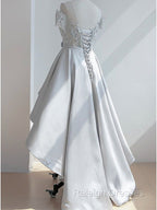 Elegant Off The Shoulder Applique Satin White Homecoming Dresses Online,