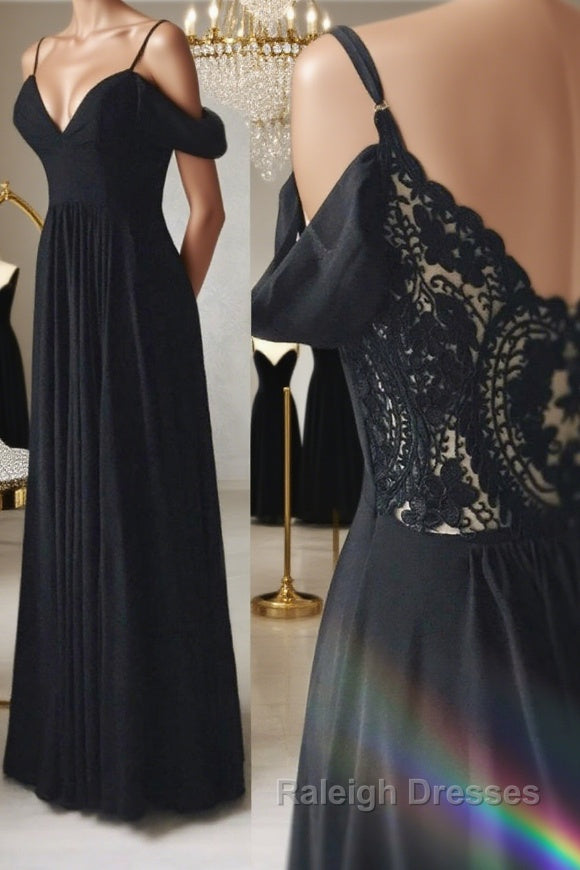 Elegant Off the Shoulder Black Long Prom Dresses with Lace Back, Off Shoulder Black Lace Formal Evening Dresses Main image