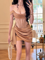 Elegant Off-The-Shoulder Herringbone Satin Hip-Stretching 19Th Birthday Homecoming Dress