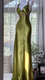 Elegant Olive-Green Mermaid V-Neck Backless Satin Long Formal Prom Dress