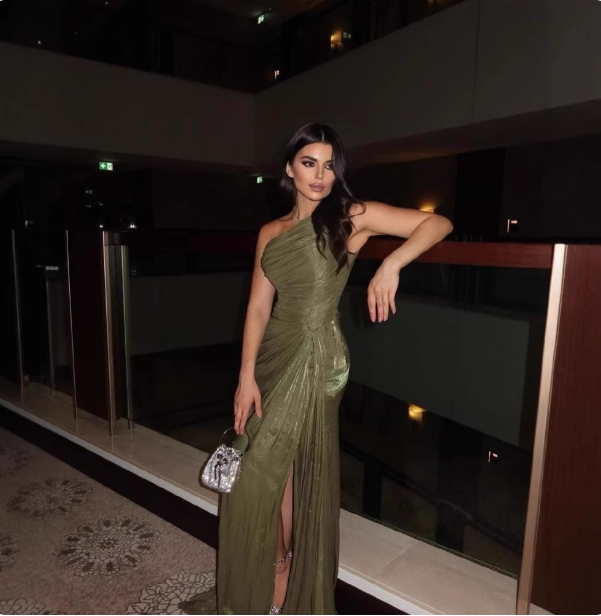 Elegant Olive Green One-Shoulder Ruffled Slit Satin Long Formal Prom Dress