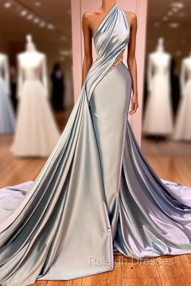Elegant One Shoulder Long Mermaid Prom Dress Ruffles Online Main image