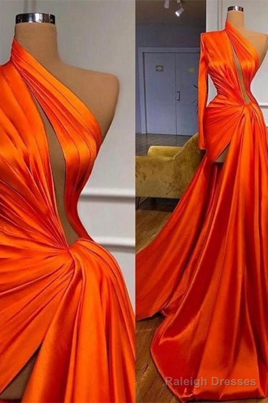 Elegant One Shoulder Long Sleeves Prom Dress With Split Front Main image
