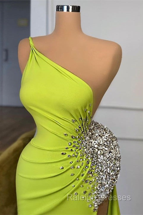Elegant One Shoulder Mermaid Long Prom Dresses With Beads Slit Secondary image