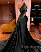 Elegant One Shoulder Mermaid Prom Dresses Long Pleated with Beads