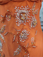 Elegant Orange Mermaid Spaghetti Strap Beaded Chiffon Long Formal Prom Dress