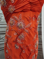 Elegant Orange Mermaid Spaghetti Strap Beaded Chiffon Long Formal Prom Dress
