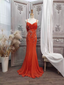 Elegant Orange Mermaid Spaghetti Strap Beaded Chiffon Long Formal Prom Dress