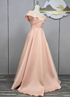 Elegant Pink A-Line Off-The-Shoulder Satin Long Formal Prom Dress Bridesmaid Dress