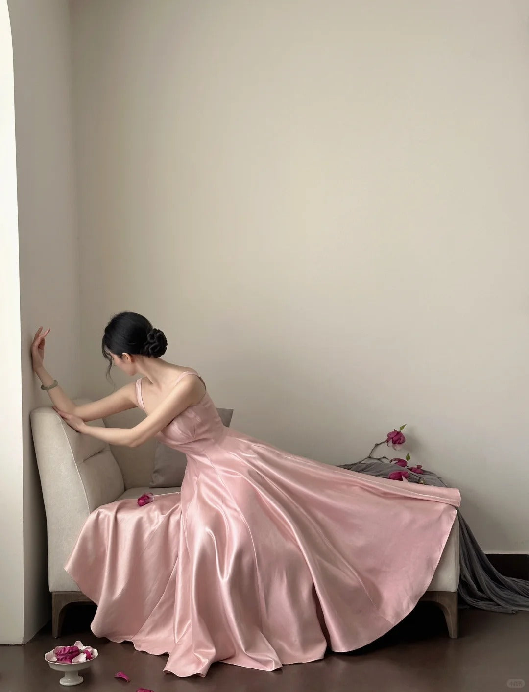Elegant Pink A-Line Square Neck Strap Satin Long Formal Prom Dress