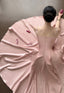 Elegant Pink A-Line Square Neck Strap Satin Long Formal Prom Dress