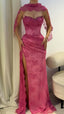 Elegant Pink Lace Mermaid Prom Dresses Long Evening Party Dress With Slit,