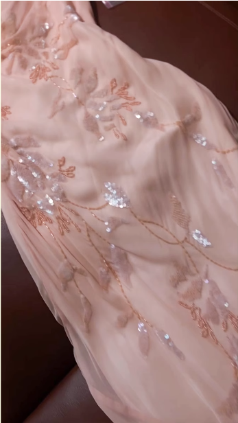 Elegant Pink Mermaid Draped Collar Leaf Sequin Beaded Chiffon Long Formal Prom Dress