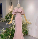 Elegant Pink Mermaid Halter Neck Ruffled Satin Train Formal Prom Dress