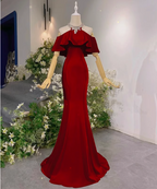 Elegant Pink Mermaid Halter Neck Ruffled Satin Train Formal Prom Dress