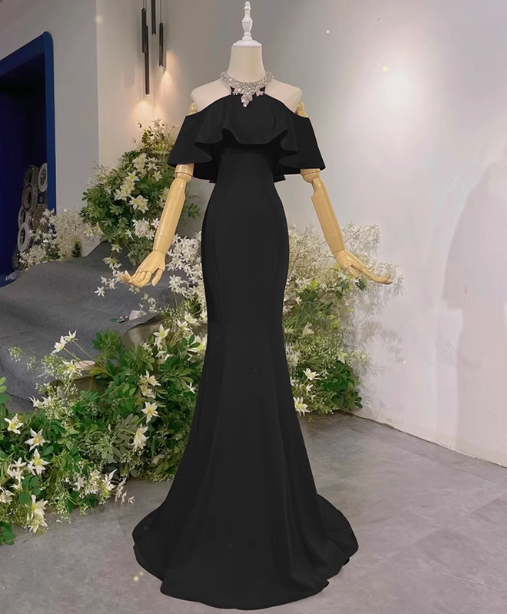 Elegant Pink Mermaid Halter Neck Ruffled Satin Train Formal Prom Dress