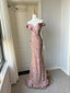 Elegant Pink Mermaid Off-Shoulder 3D Floral Sequined Formal Prom Dress