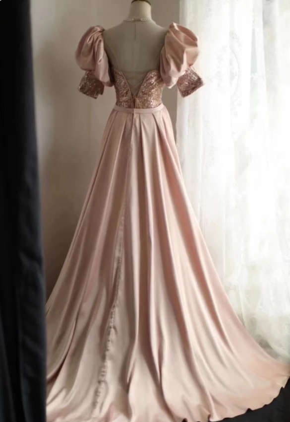 Elegant Pink Mermaid Sequined Formal Prom Dress