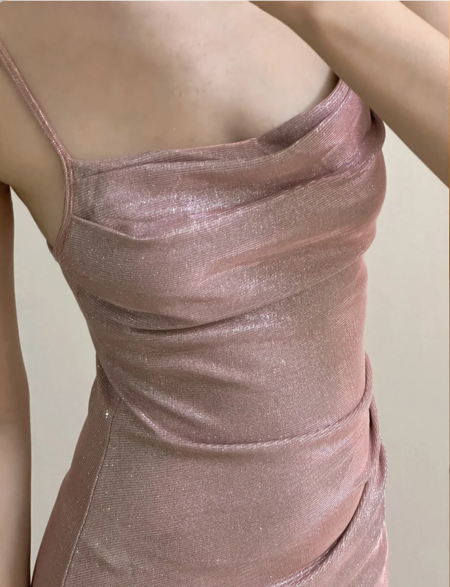 Elegant Pink Mermaid Spaghetti Strap Glittery Long Formal Prom Dress Bridesmaid Dress