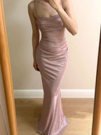 Elegant Pink Mermaid Spaghetti Strap Glittery Long Formal Prom Dress Bridesmaid Dress