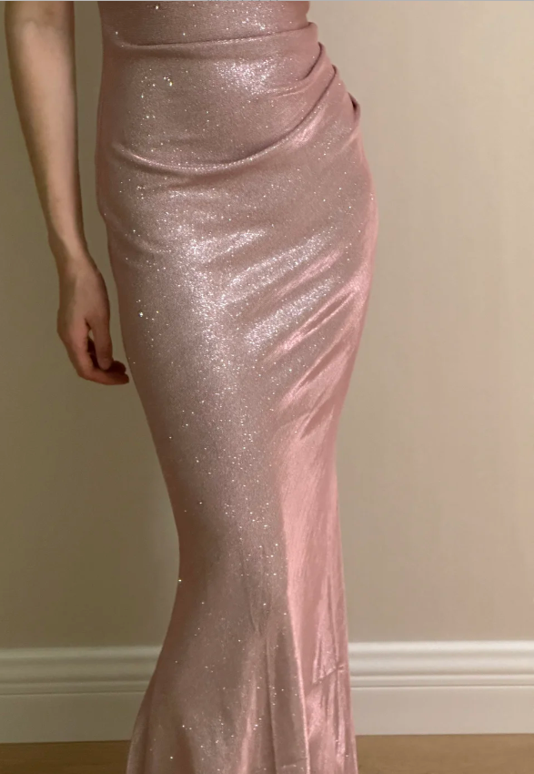 Elegant Pink Mermaid Spaghetti Strap Glittery Long Formal Prom Dress Bridesmaid Dress